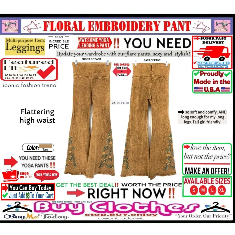๐ BOTTOM Fold Embroidery ๐ FLORAL โ LEGGING PANT Waist FLARE Wash ๐ธ BUY NOWโ - Picture 14 of 16